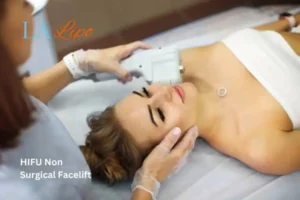 Woman having Hi-Fu to reduce wrinkles Avon.