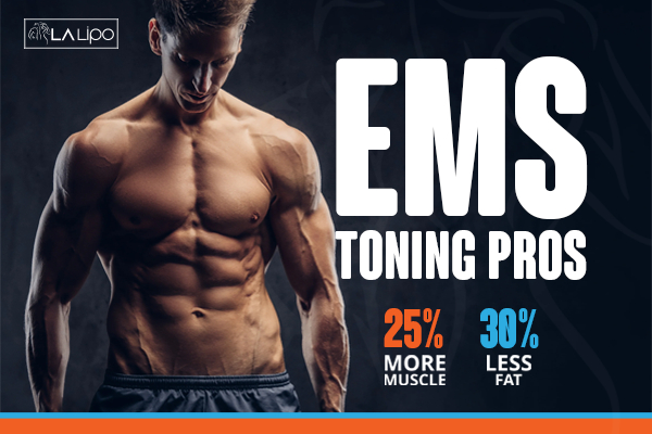 Graphic of man with toned body showing the benefits of LA-EMS Body Sculpting Avon treatment