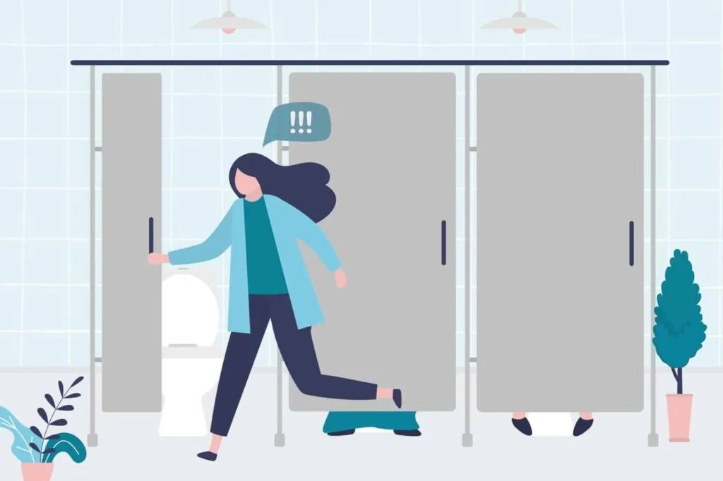 graphic of Urine incontinence Avon woman running to the toilet.