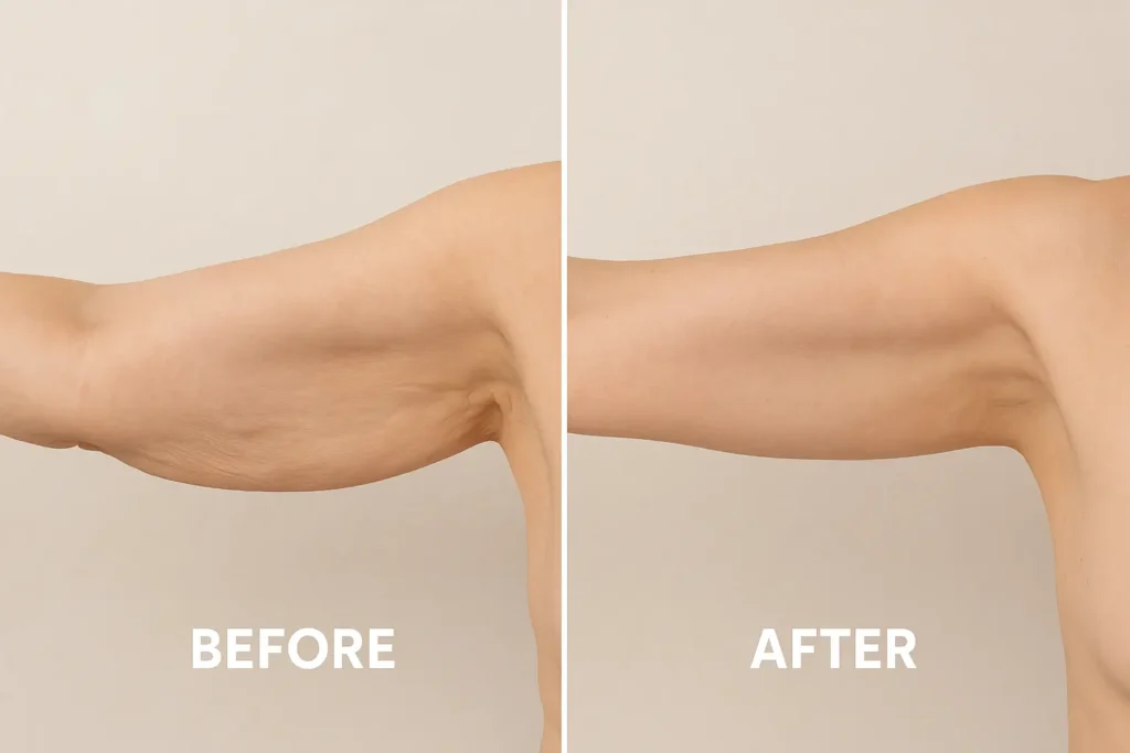 Picture of LA LIPO Avon before and after results of skin tightening treatment on the upper arms.